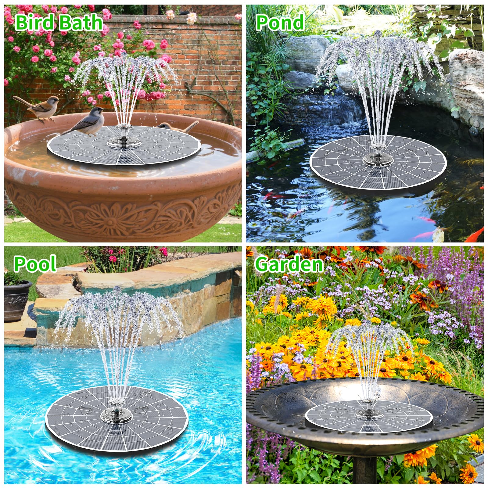 AISITIN 9W LED Solar Water Fountain with 6600mAh Battery - Image 3