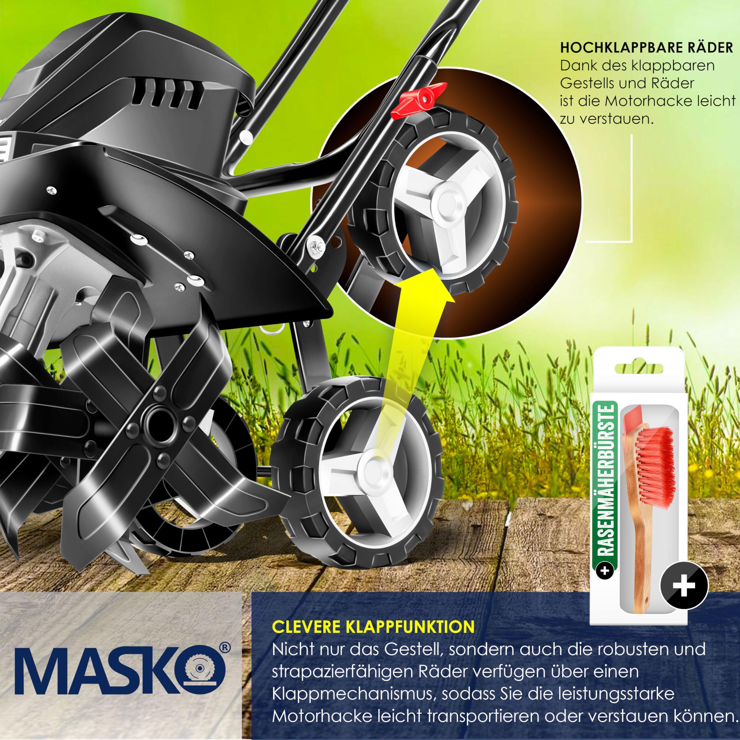 MASKO® Motobineuse électrique 1 500 Watts | 40 cm de Largeur de Travail, 20 cm de Profondeur de Travail | Bineuse | Motoculteur à Fraise | Cultivateur | Fraiseuse de Jardin | Bineuse électrique, Noir
