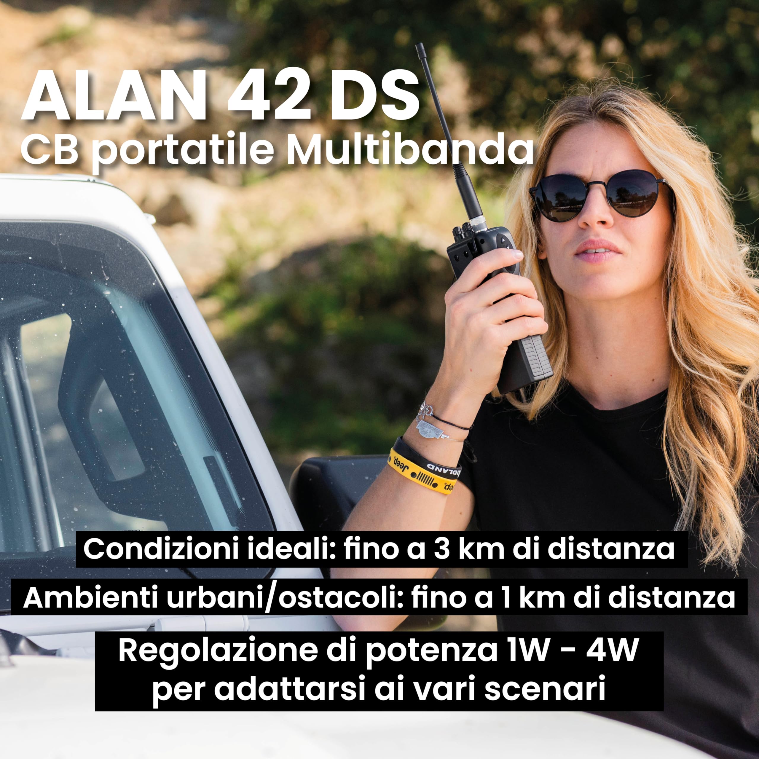 Midland - Radio CB Ricetrasmittente Portatile Senza Licenza Alan 42 DS, Multi Banda per Tutti Paesi EU, Squelch Digitale - Ricetrasmittenti Professionali AM/FM Presa 2 Pin, Antenna e Altri Accessori - 4
