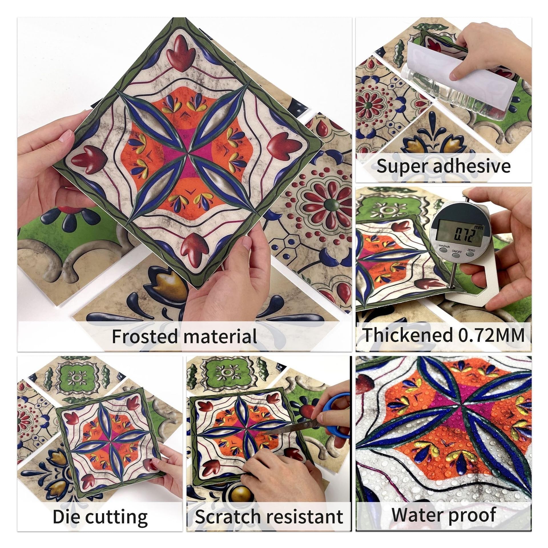 Pegatinas de Suelo Impermeables for baño, Pared de azulejo de Cocina autoadhesiva Antideslizante(TFS05,20 * 20CM*25pieces)