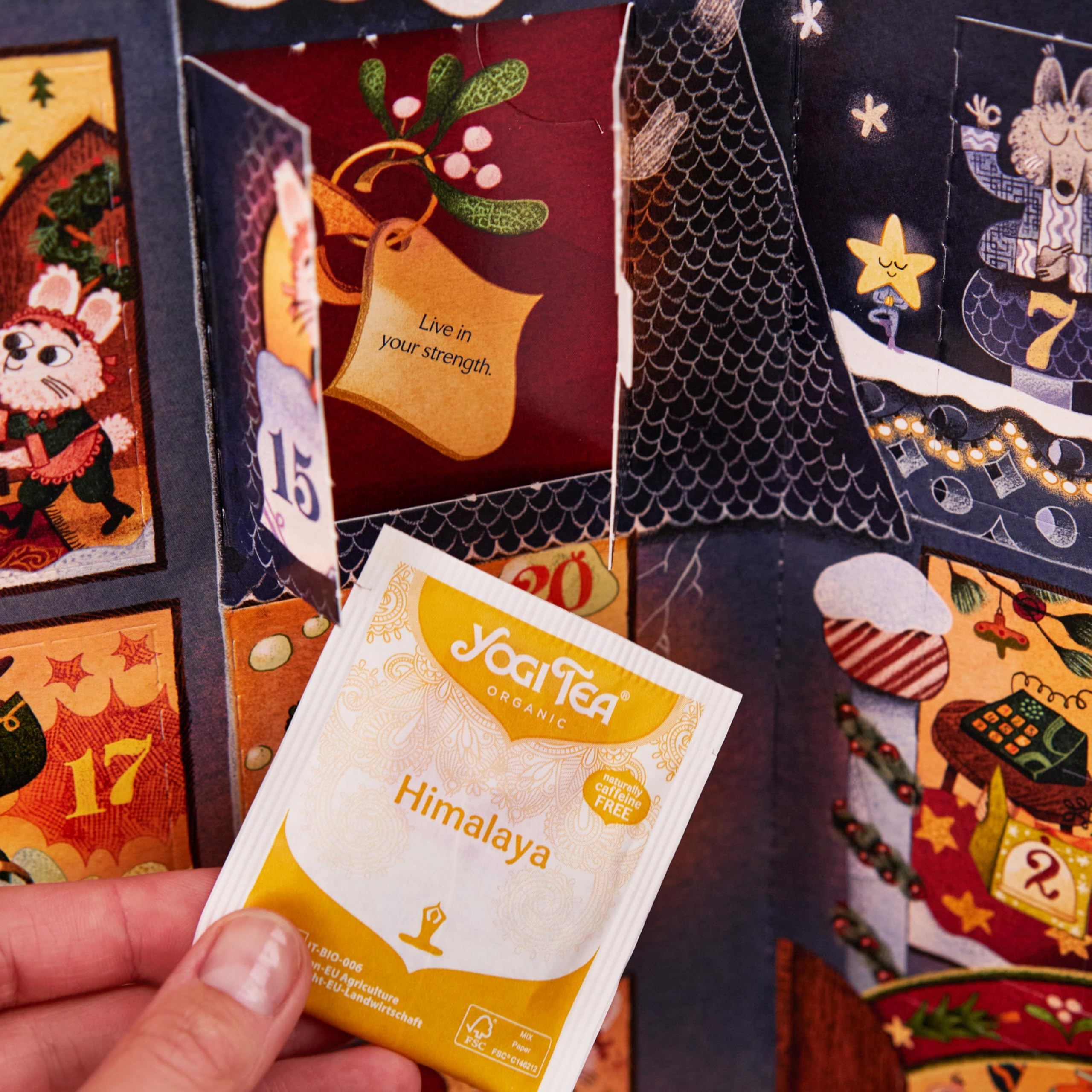 Yogi Tea Calendario de Adviento de Tés 2024 – Calendario con 24 Variedades de Té Orgánico, 24 Bolsitas y 24 Mensajes Inspiradores – Ideal Como Regalo Sin Chocolate