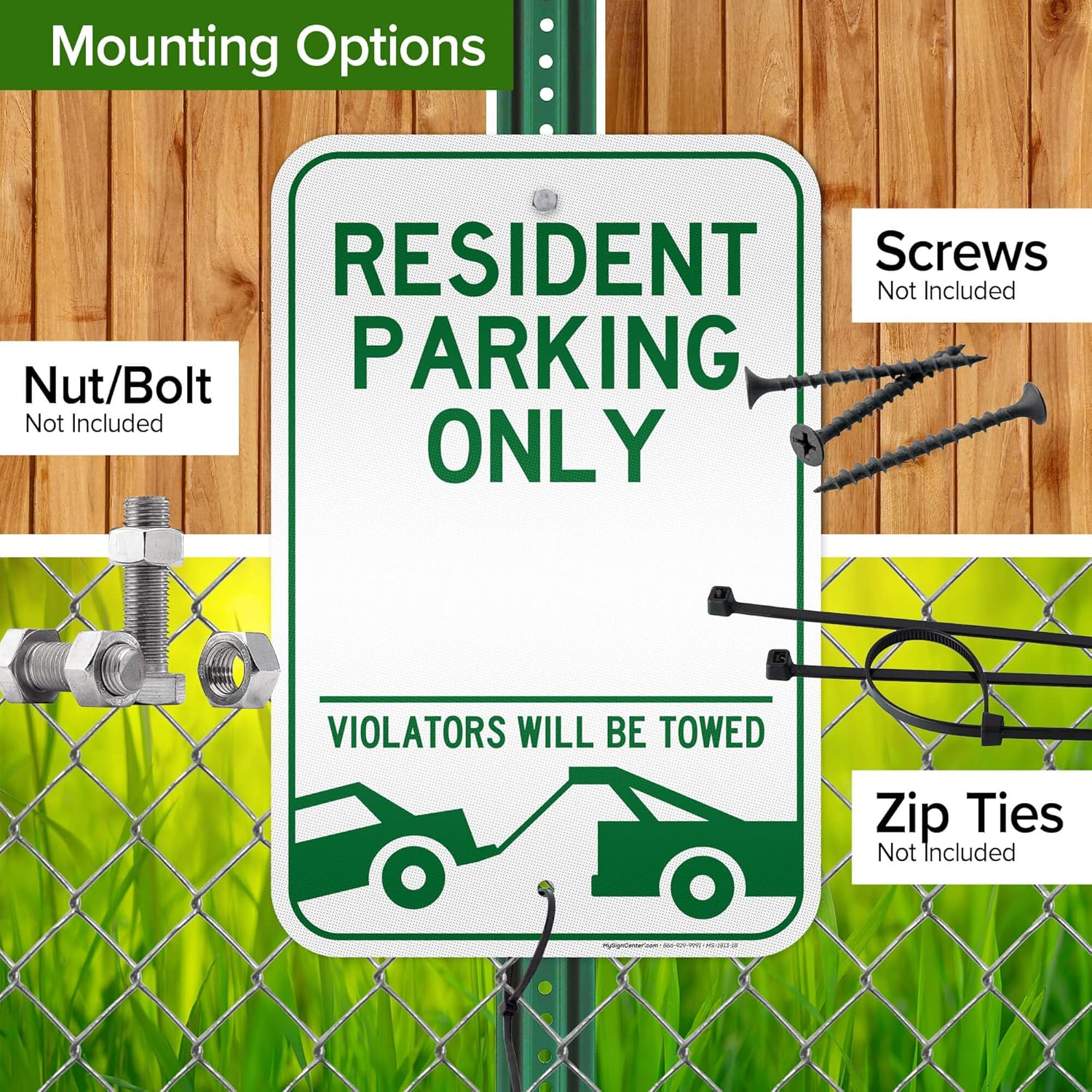 Resident Parking Only Violators Will Be Towed Sign, 12"x18" Aluminum Reflective, Indoor/Outdoor Use, USA MADE By My Sign Center