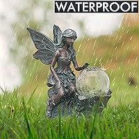 Vista 6 de TERESA'S COLLECTIONS Estatuas de jardín de hadas con luz solar al aire libre para decoración al aire libre, decoraciones de hadas de Navidad