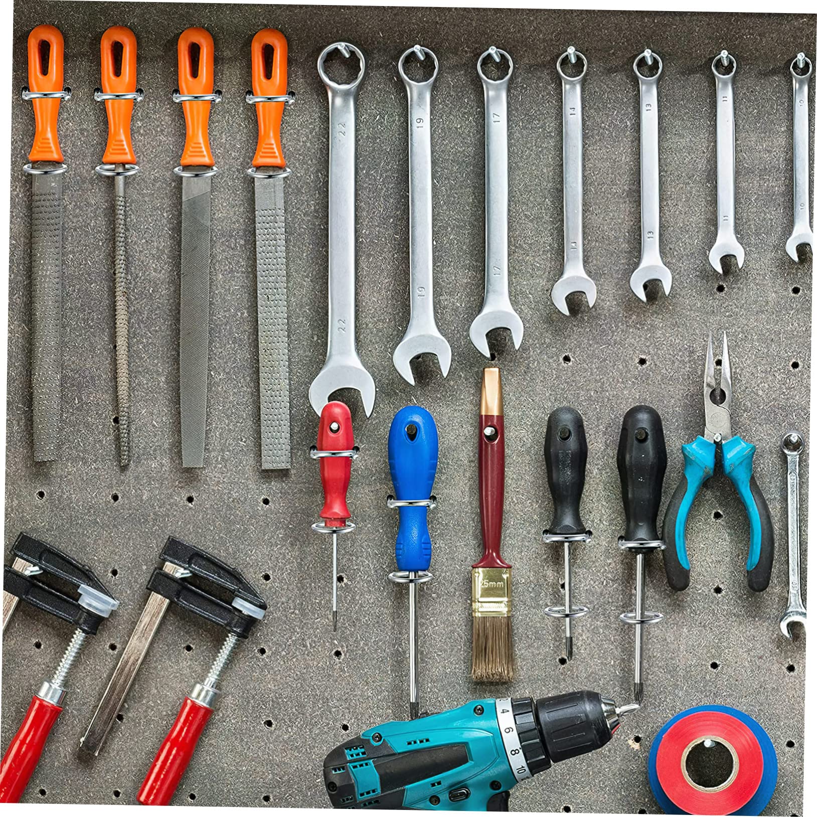 40 Pezzi Pz Ganci per Pannelli Forati in Ferro Doppio Anello Porta Cacciaviti Organizzatore Utensili per Officina Casa Garage