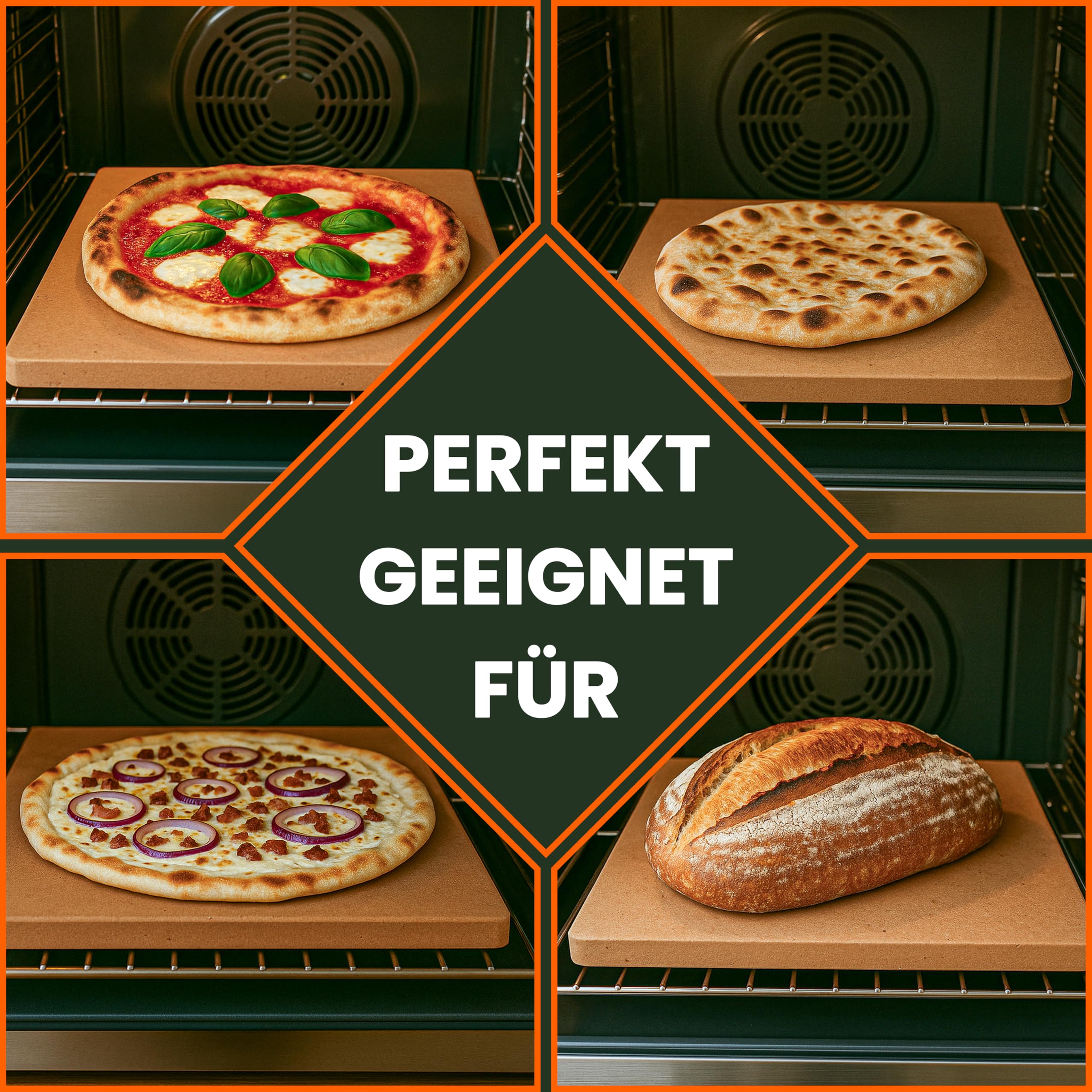 Biscotto Pizzastein für Backofen 39,5x34,5x1.5 cm – Handgefertigter Terrakotta-Ersatz-Backstein für EffeUno P134H, P134HA, P234, Meoven, Hitzespeicherung bis 500 °C für perfekte Pizza & Brot