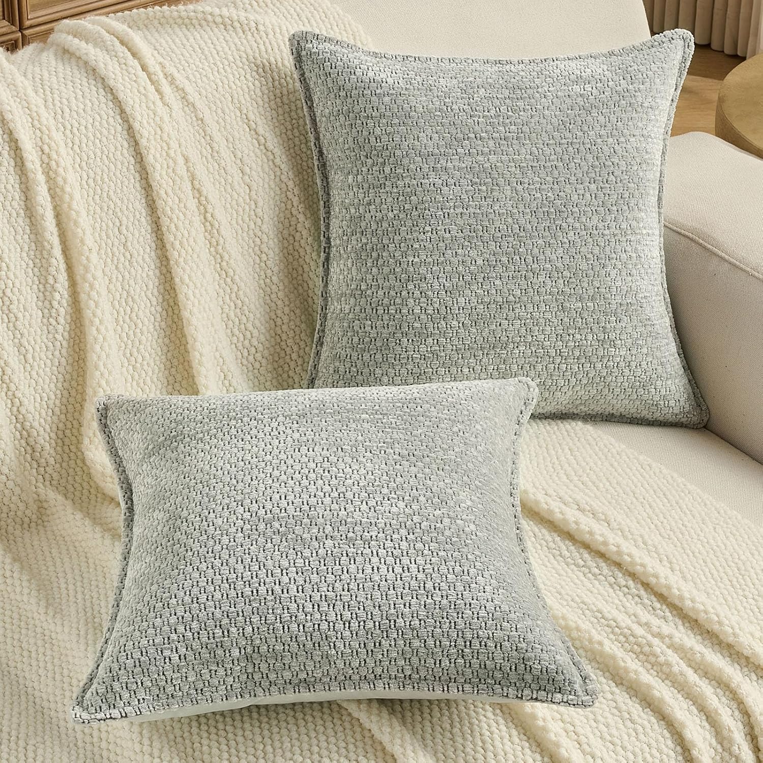 FUTEI Dusty Blue Decorative Throw Pillow Covers 18x18 Inch Set of 2,Soft Grainy Textured Cushion Cases,Modern Home Decor for Couch Bed Living Room - Image 5