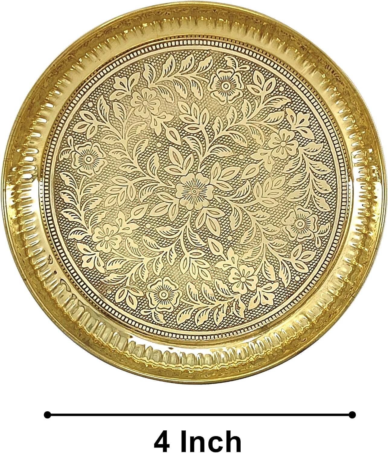 Brass Pooja Thali 4 Inch Traditional Handcrafted Puja Plate for Temple Worship Decorative Plate for Home Office Wedding Return Gift Items image 2
