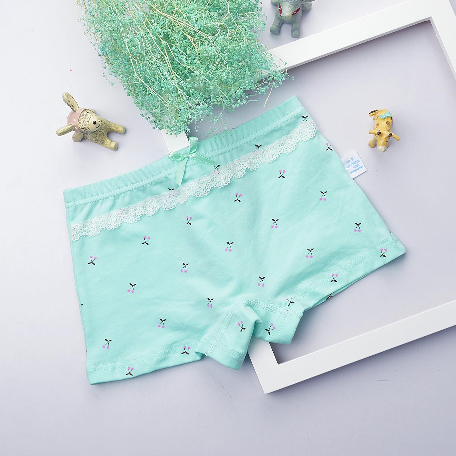 Feelingwear Toddler Girls' Lace Cotton Boyshort Underwear Cherry Pattern Princess Panties Bundle Assorted Briefs Pack of 4 Size M/4-6 Years - Image 6