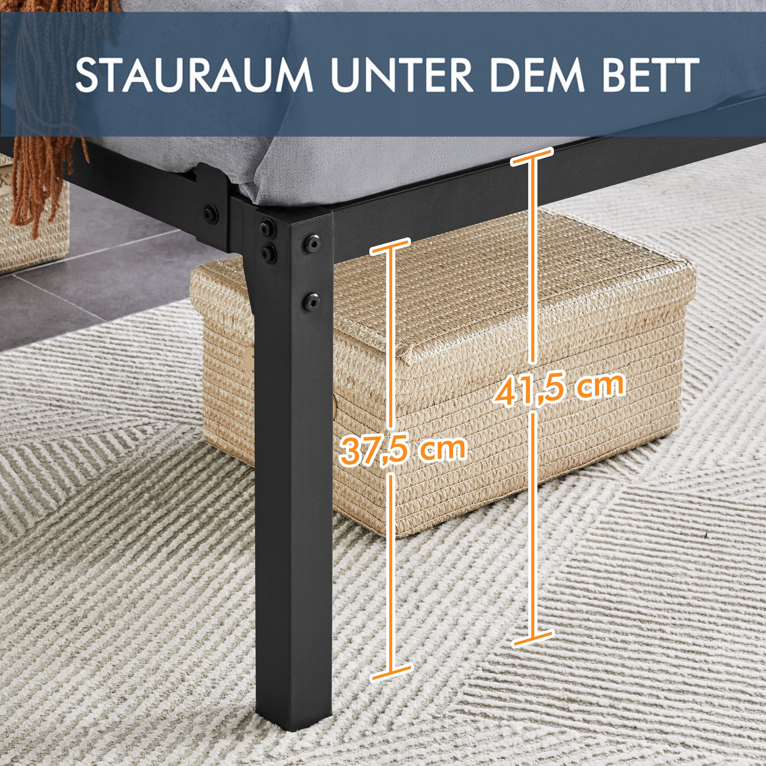 Yaheetech Bettrahmen 90 x 200 cm Metallbett Bettgestell aus Metall, Modern Jugendbett mit Lattenrost, Doppelbett Einzelbett Schwarz 41cm H