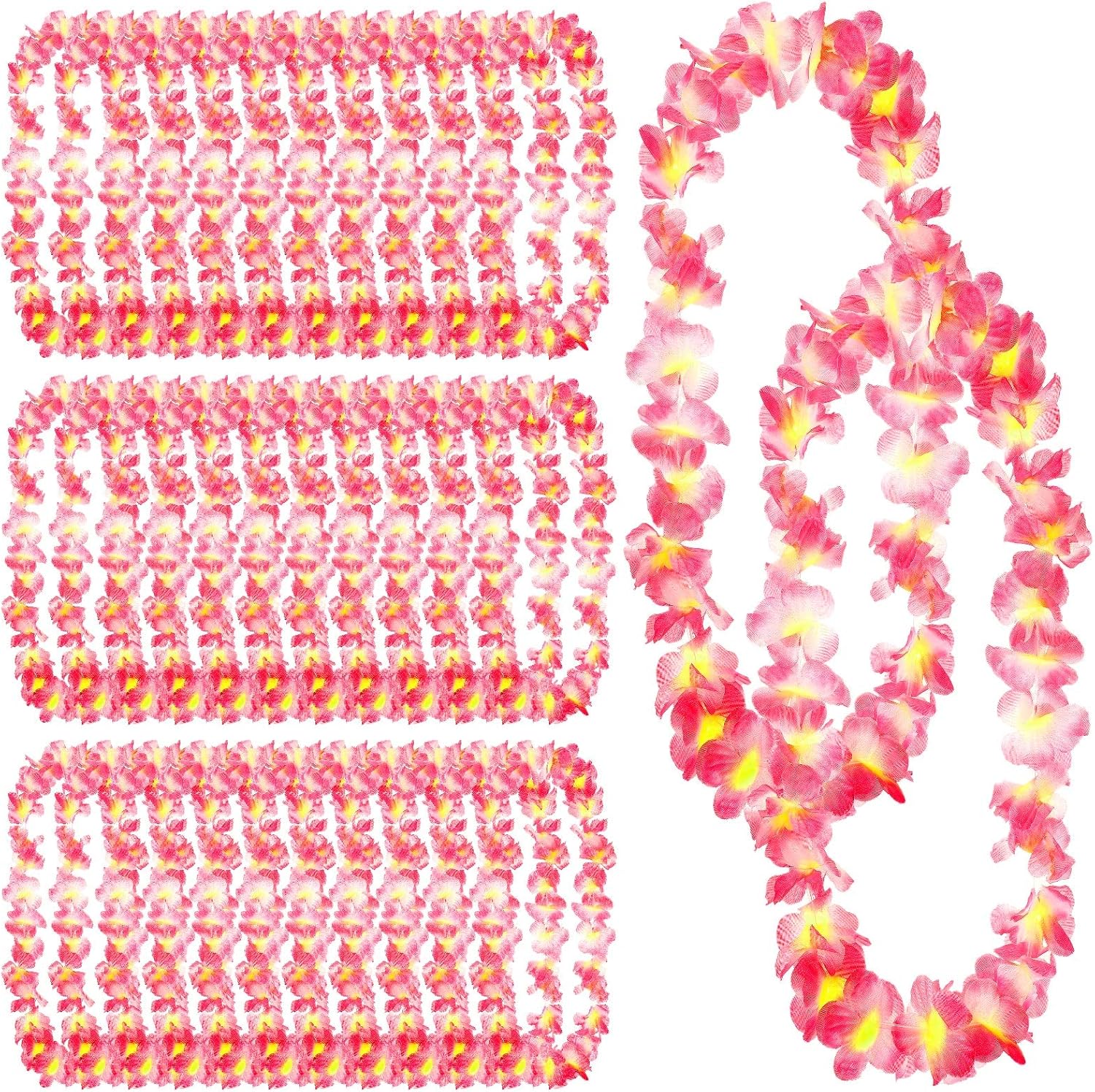 Jexine 50 Counts Hawaiian Leis Necklace Tropical Flower Leis for Luau Party Artificial Flowers Neck Loop for Decoration Beach Birthday Wedding Dance Garland Headbands (Green)