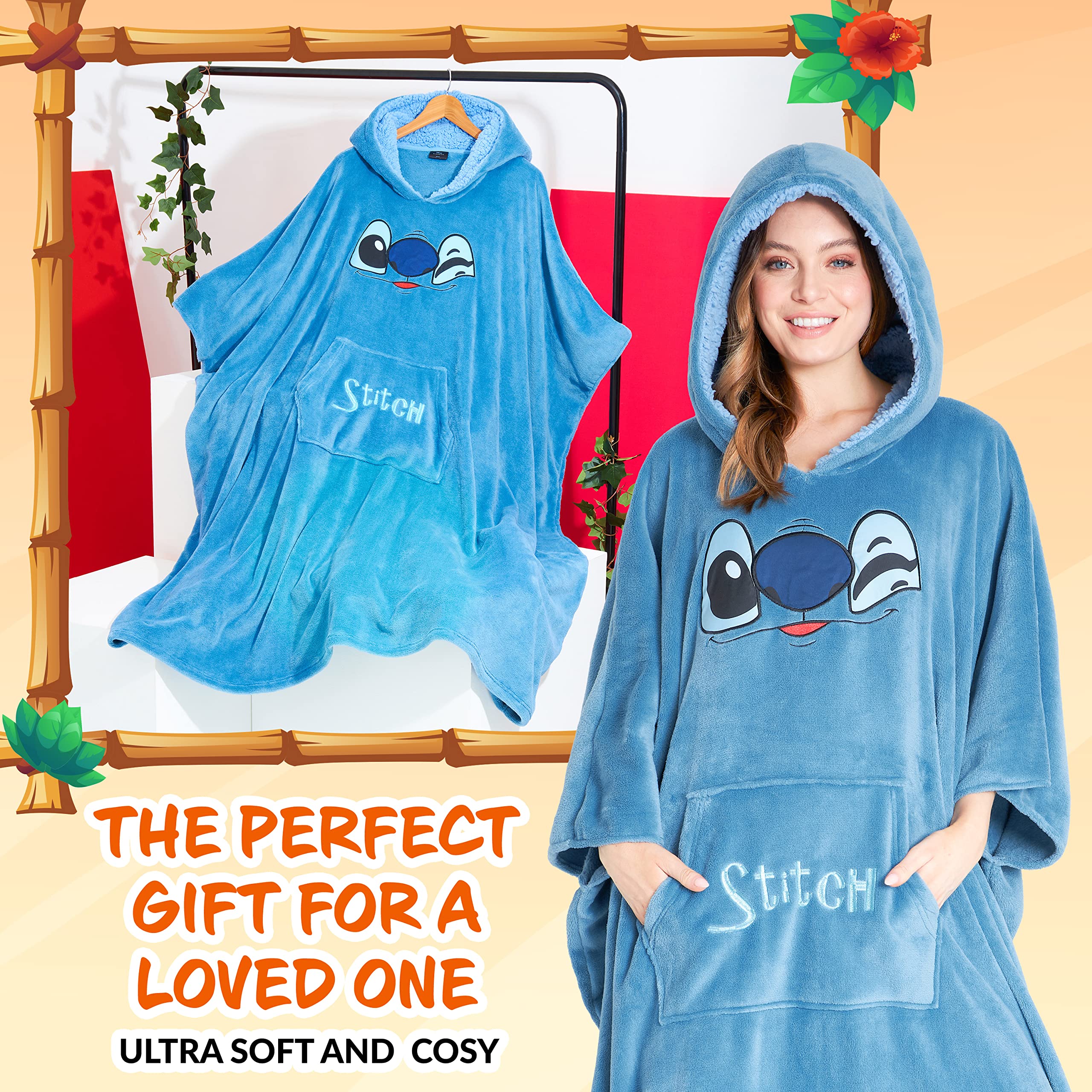 Disney Felpa Donna Ragazza Felpa Coperta Oversize Pile Taglia Unica Stitch