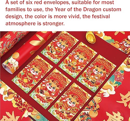 Miniatura 8 de Pehenin Decoraciones de año nuevo chino, juego de 12 piezas que incluye pareas, pancarta, sobres rojos, calcomanía de personaje fu, decoraciones de