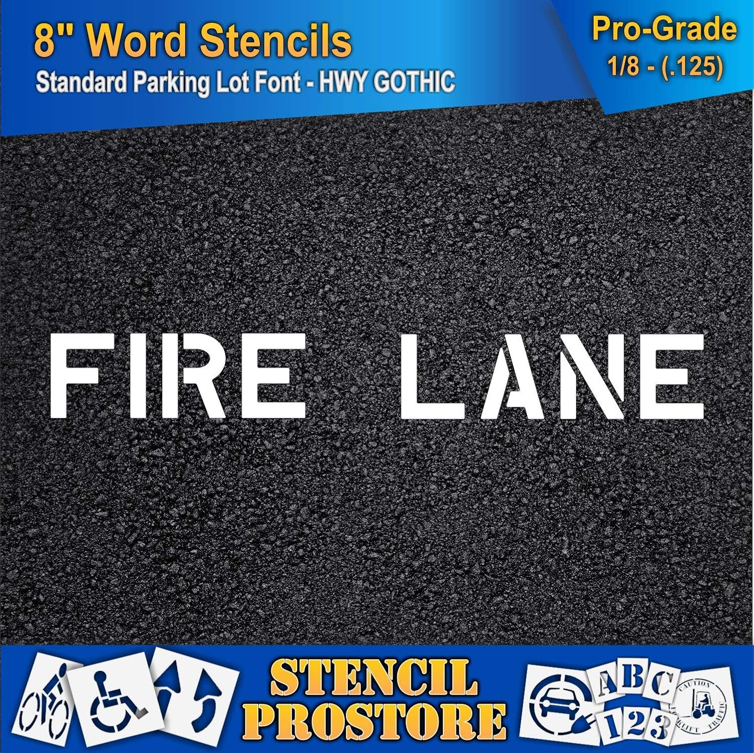 Pavement Marking Stencils - 8 inch FIRE Lane Stencil - 8" x 61" x 1/8'' (128 mil) - Pro-Grade