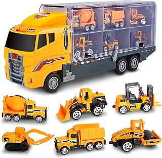 Construction Truck Toys for Boys 4-6 Age | 7 in 1, Construction Vehicle Toys | Mini, Construction Toys for 3+ Year Old Boys Girls | Transport Car Carrier Truck Toy for Boys