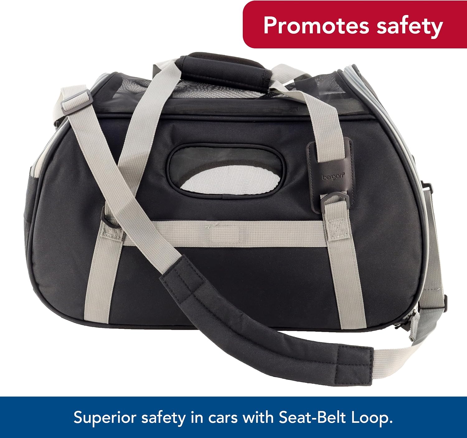 Coastal Pet Bergan Comfort Carrier - Breathable Travel Carrier for Dogs & Cats - Black & Grey, 19" x 10" x 13"