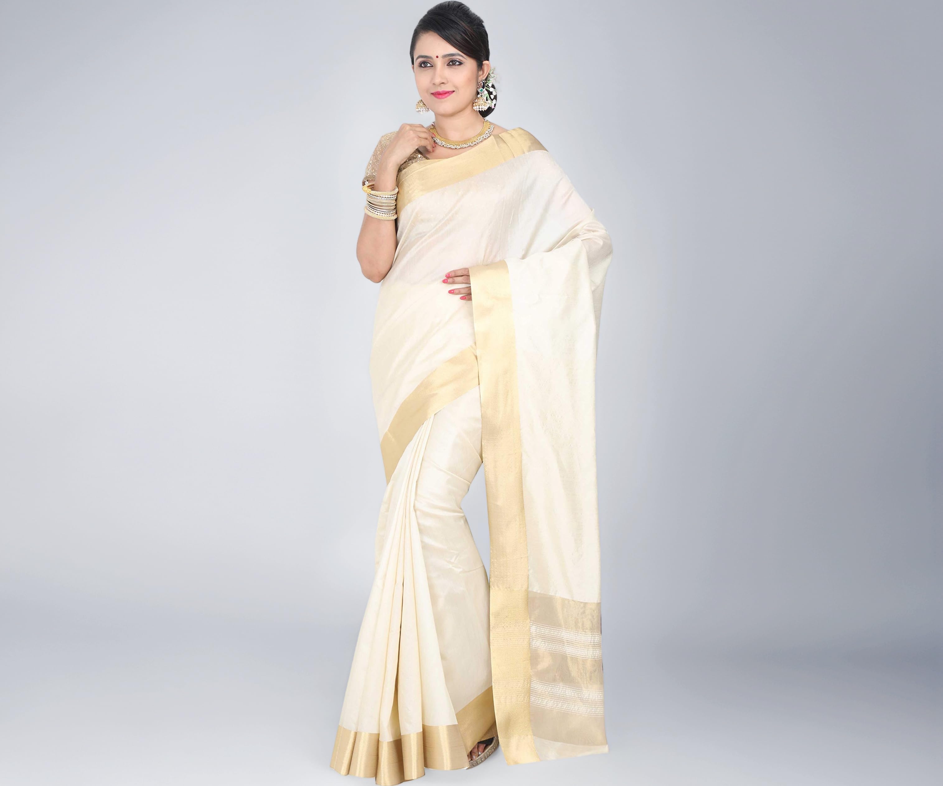 Maxis Women's Kasavu Art Silk Saree With Blouse Piece (SSC_TSR_CREAM_Cream)