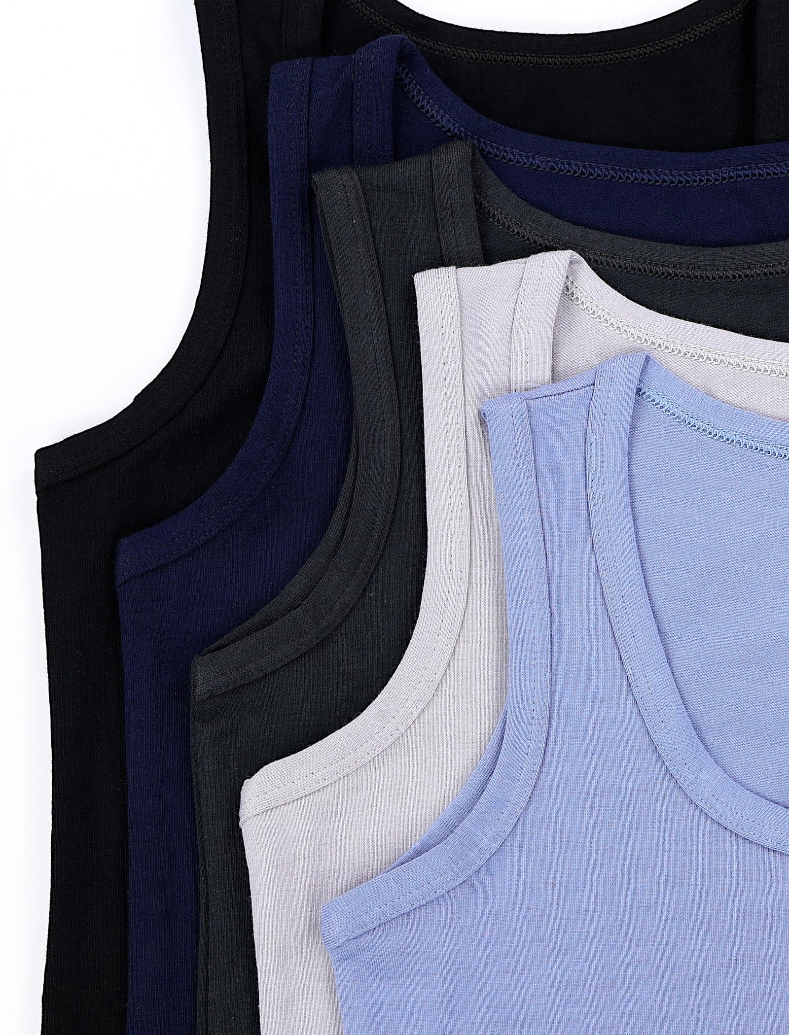 TupTam Camisetas Interiores Niño – Pack de 5 Camisetas Sin Mangas en Algodón, Suaves y Transpirables, Negro Azul Oscuro Gris Antracita Azul, 128-134