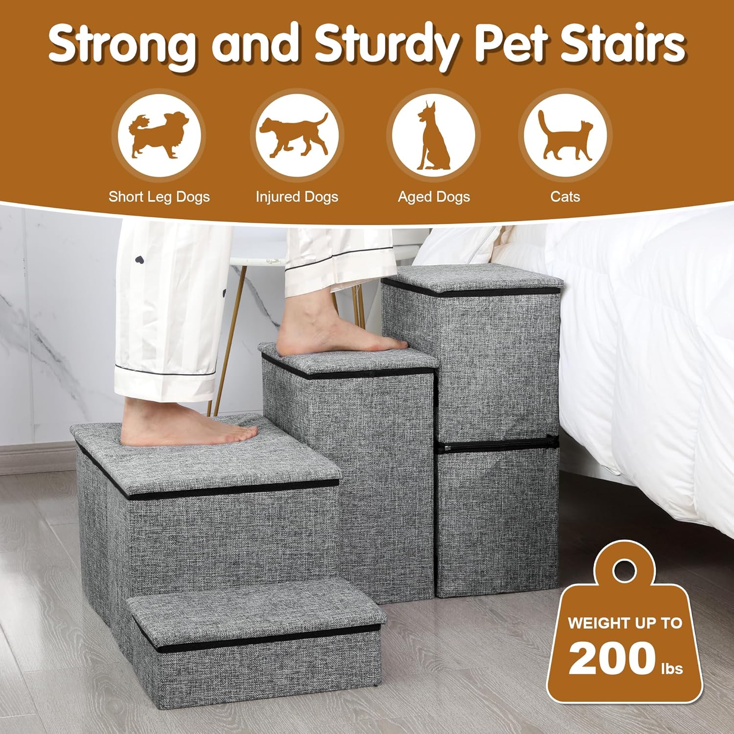 review HOMBYS L Shape Dog Window Perch, Dog Stair for High Bed, Foldable Dog Pet Step with Storage Design, Pet Perch for Elderly Dogs and Short Legged Dogs Look Out Window, for Bed, Couch & Car