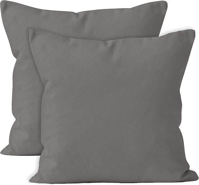 Encasa Homes Cushion Covers 2pc set (60 x 60 cm) - Grey - Solid Dyed Cotton Canvas, Decorative Large Square Colourful Washable Throw Pillow Cases for Living Room, Sofa, Bedroom, Home & Hotel