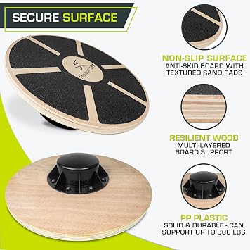 ProsourceFit Wooden Balance Board Non-Slip Wobble Core Trainer 15.75in (39.5cm) Diameter with 360 Rotation for Stability Training, Full Body Exercises, Physical Therapy