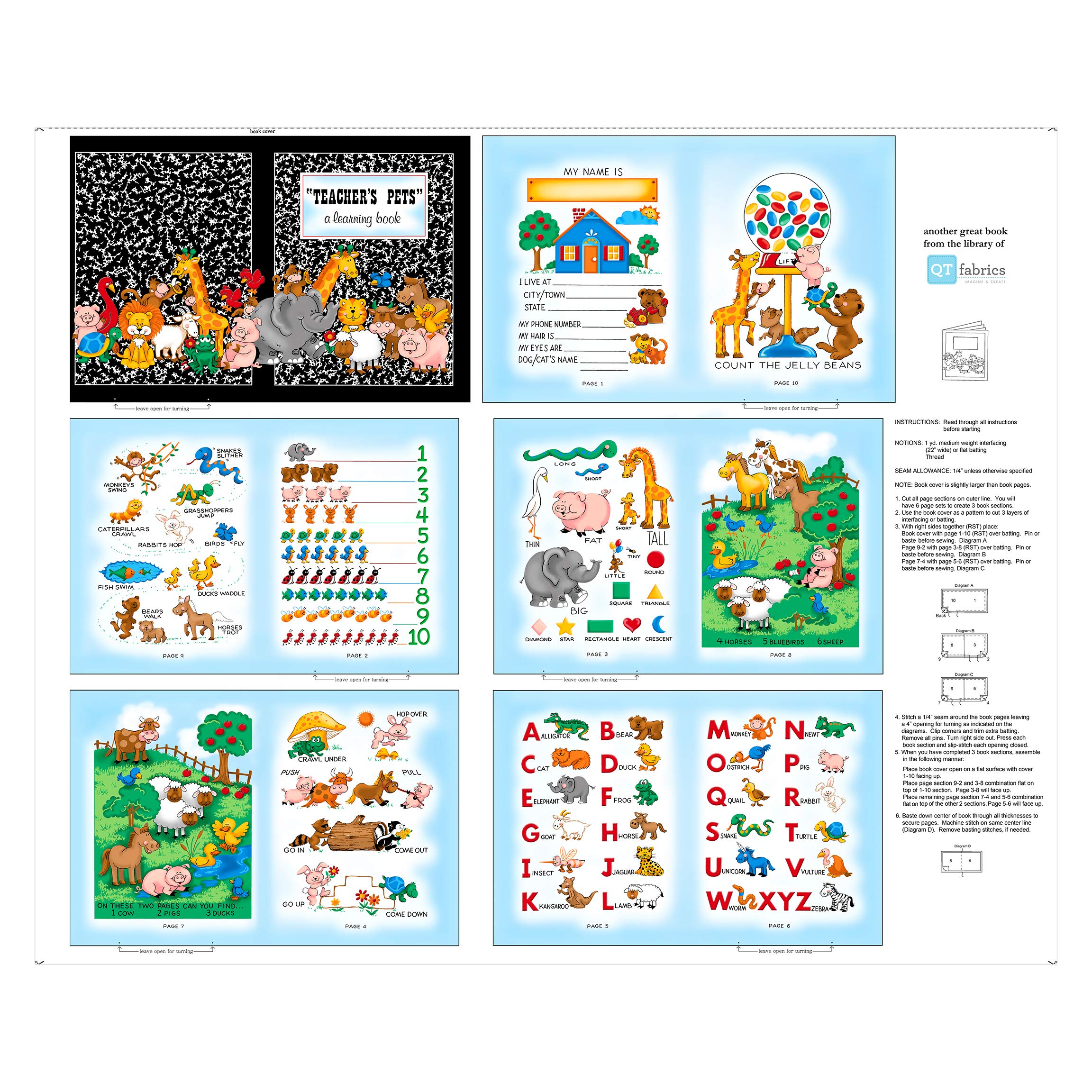 QT Fabrics Sew N Go VIII Teacher's Pet Soft Book Panel Multi