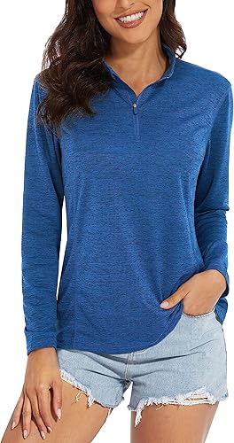 MAGCOMSEN Camisas de manga larga para mujer, con cremallera de 14, UPF 50+, secado rápido, para entrenamiento, correr, atletismo, senderismo