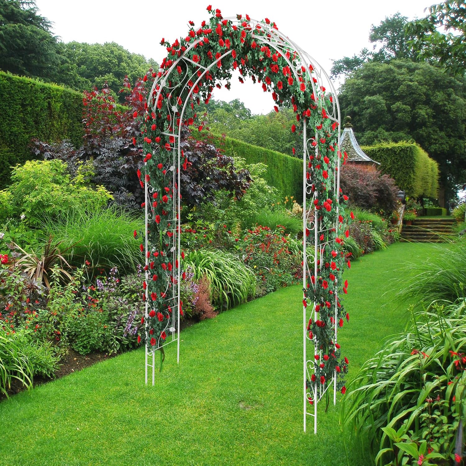 Garvee Rustproof Garden Arch Metal Trellis for Climbing Plants Outdoor, Wedding Arch Garden Arbor Frame Archway Flower Arches for Bridal Party Decoration, White