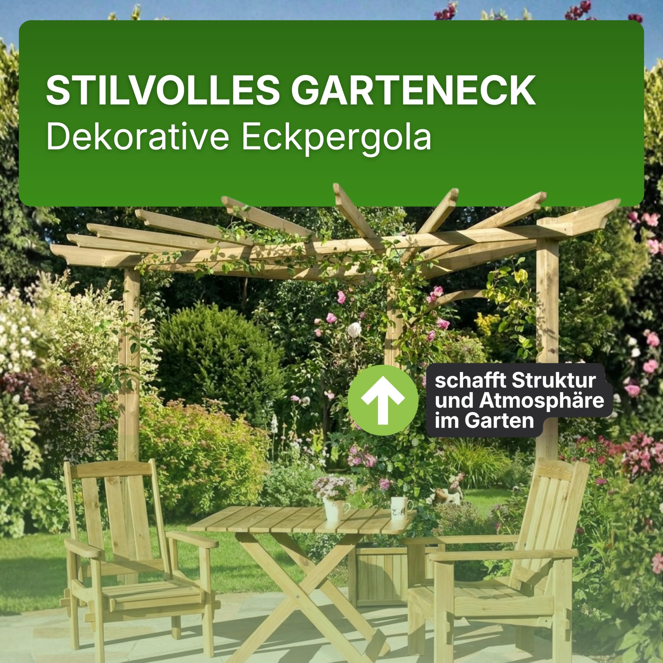 Gartenpirat Eckpergola 240x240x220 cm aus Kiefer kesseldruckimprägniert