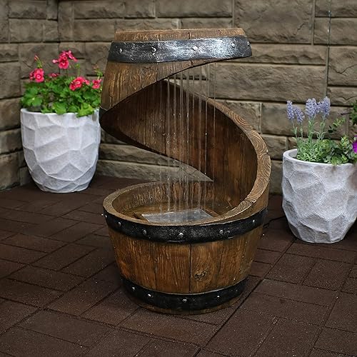 Miniatura 4 de Sunnydaze Spiraling Barrel - Fuente de agua para exteriores de 25 pulgadas con luces LED, bomba sumergible eléctrica con flujo ajustable