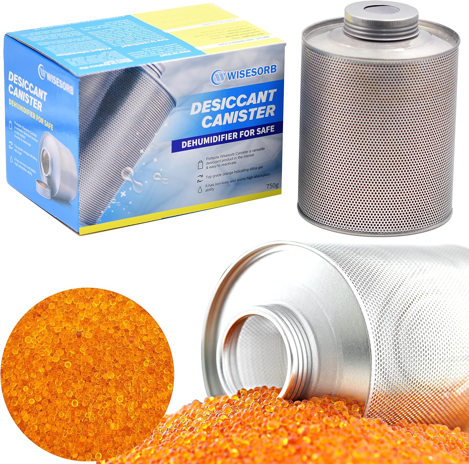 Wisesorb 750 Gram Silica Gel Canister Dehumidifier Moisture Indicating Desiccant for Gun