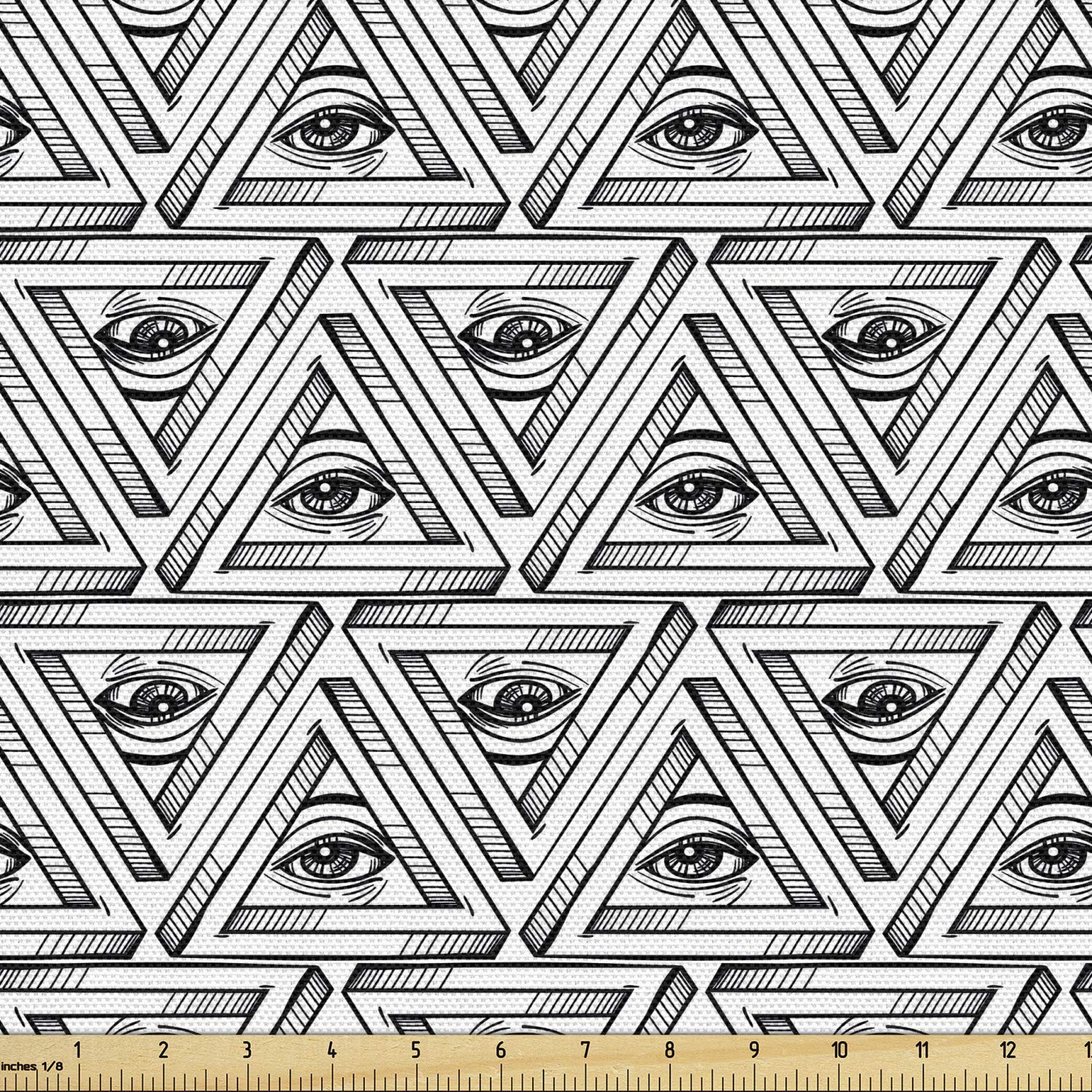 Ambesonne Eye Fabric by The Yard, All Seeing Eye Pattern in Pyramidal Shapes Occult Boho Illustration Print, Decorative Fabric for Upholstery and Home Accents, 1 Yard, White Ink