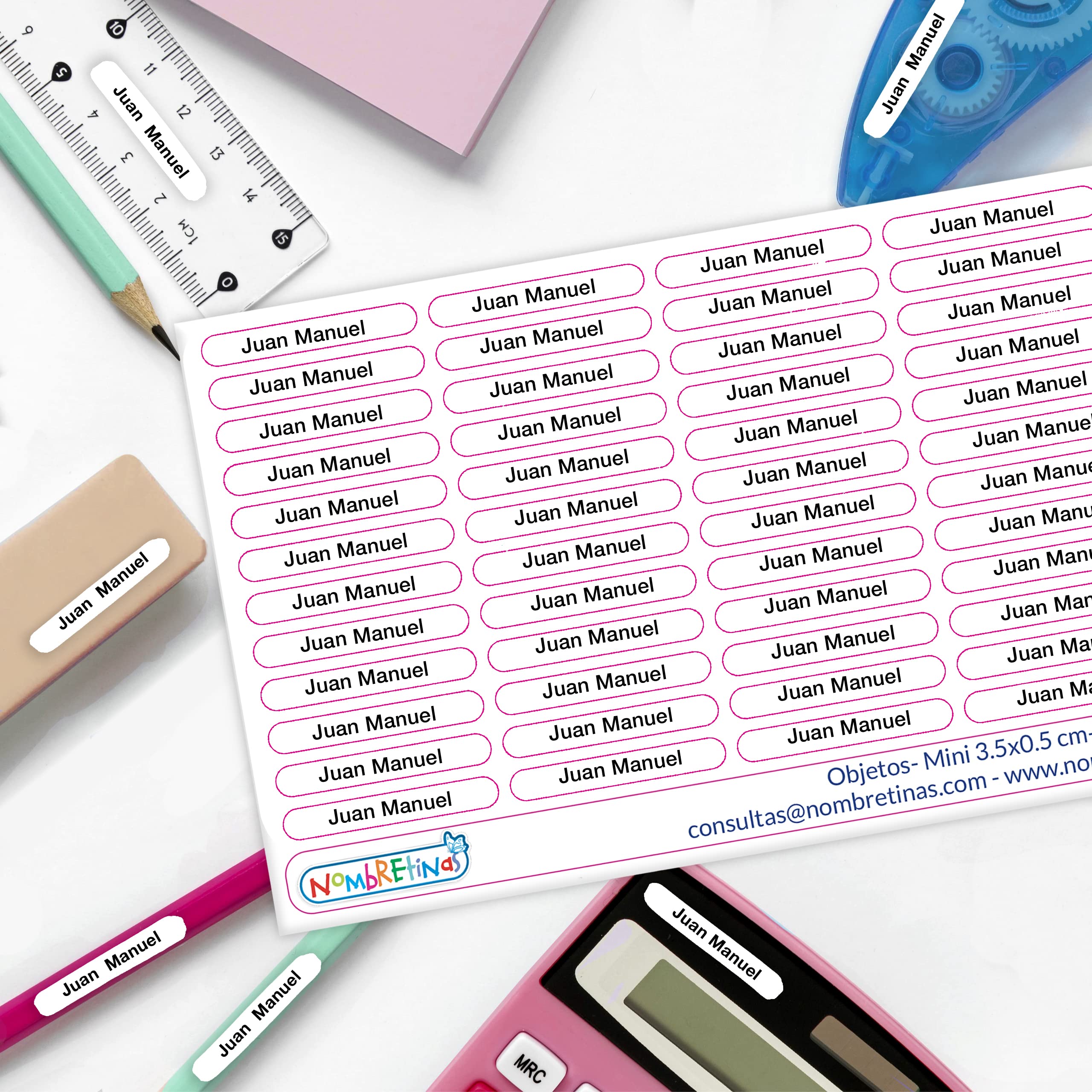 60 Etiquetas Personalizadas Adhesivas Mini 35 mm X 5 mm Pegatinas En Vinilo Laminado Marcar Objetos Lápices Bolis Rotuladores Reglas. (Blanco)