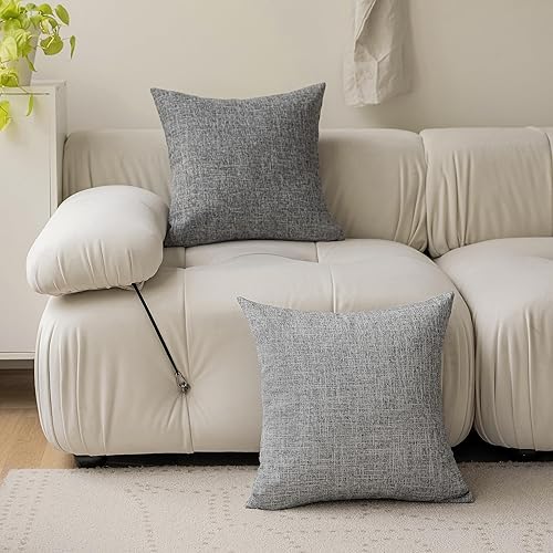 Demetex Juego de 2 almohadas grises de lino con textura de lino de 24 x 24 pulgadas, fundas de almohada neutras suaves para cama, sofá, silla, 24 x
