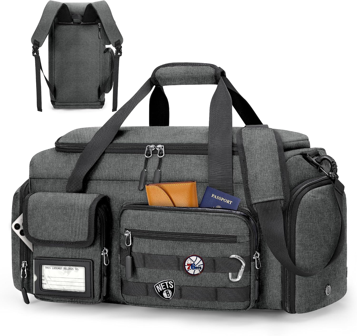 RAINSMORE Gym Bag 40L Large Travel Duffle Bag Men Waterproof Weekender Bag with Shoes Compartment & Wet Pocket Women Sports Bag Carry On Overnight Backpack for Gym Hiking Trip,Gray