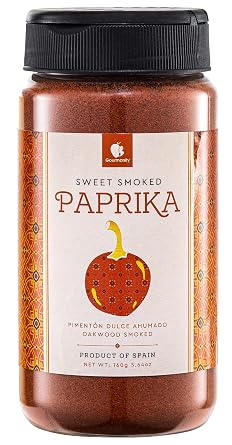 Gourmanity Sweet Smoked Paprika Powder, Premium Spanish Paprika Seasoning, Oak Wood Smoked for Adding Depth, Flavor and Color to Your Dishes, Kosher, Gluten Free, Pimenton Dulce Ahumado Gluten 5.64 oz