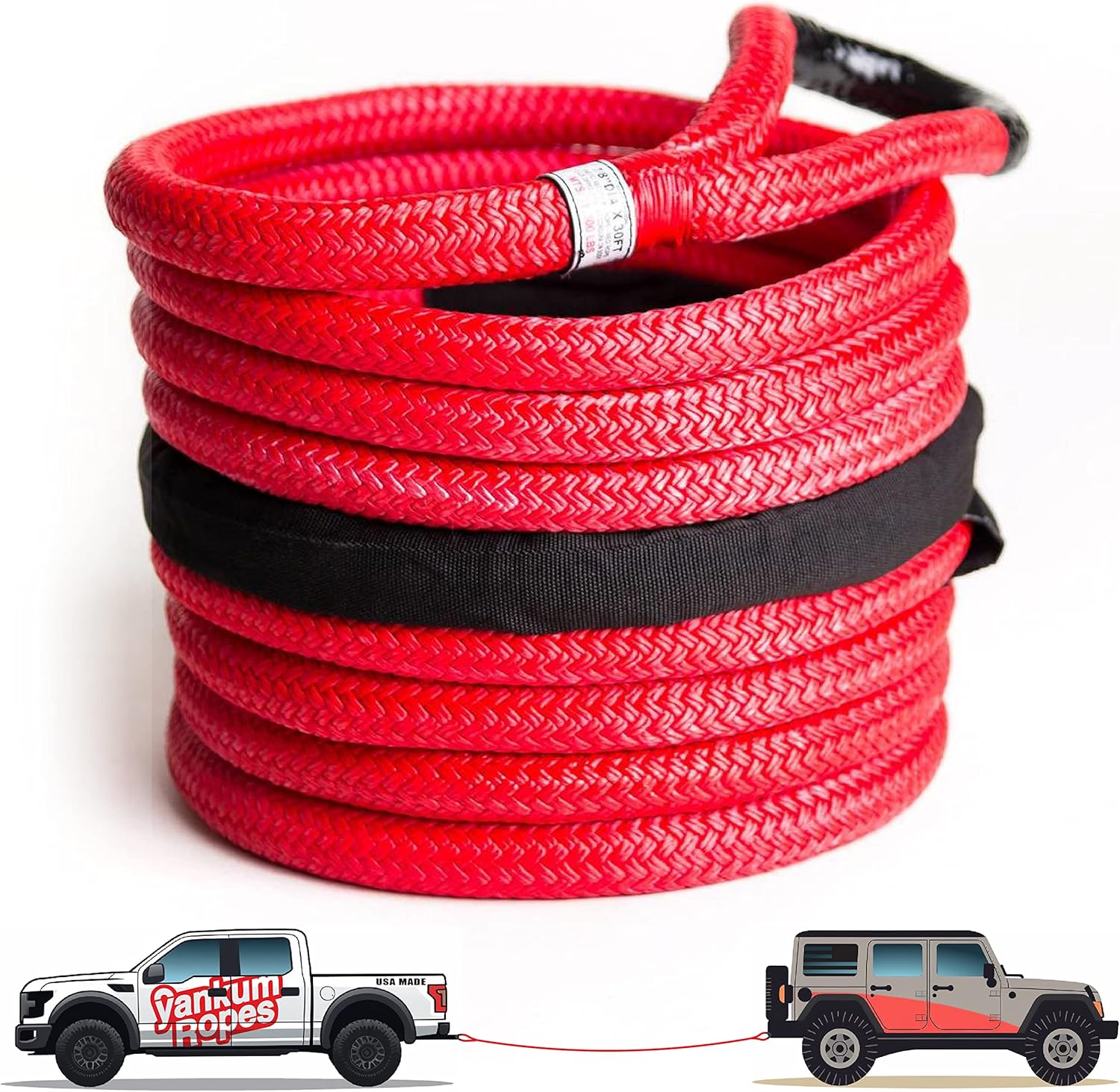 Yankum recovery rope made in the USA(1,7/8”x20/30ft)tow rope for truck heavy duty