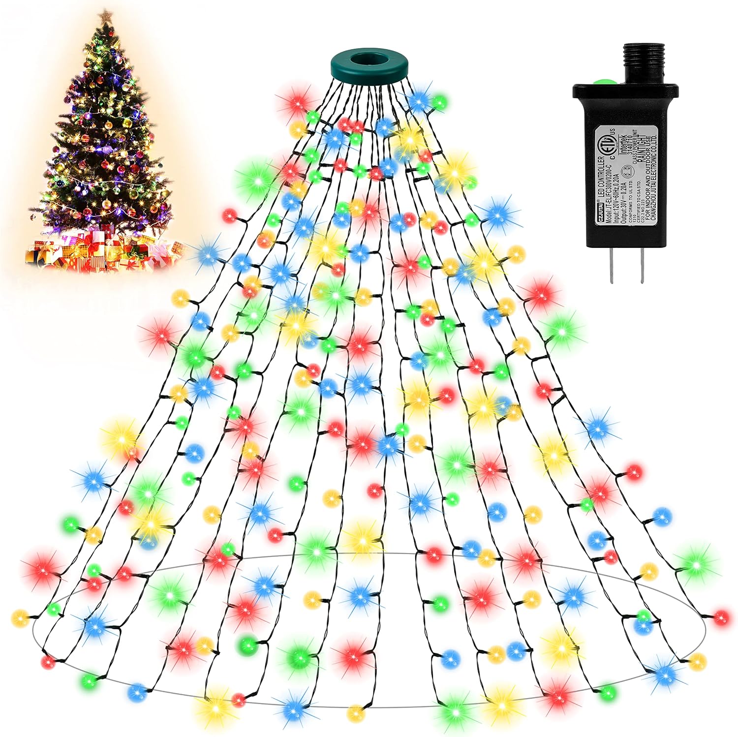 Christmas Tree Lights - Christmas Lights Indoor 400 LED 6.6FT x 16 Drop Christmas Outdoor Lights with 8 Models & Memory Function & Timer Multicolor