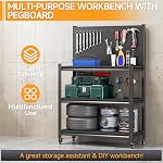 48" H Workbench with Pegboard, Heavy Duty Metal Tool Work Table with Storage Shelves and Wheels, Adjustable Work Bench for Garage, Warehouse, Workshop, Office, Commercial