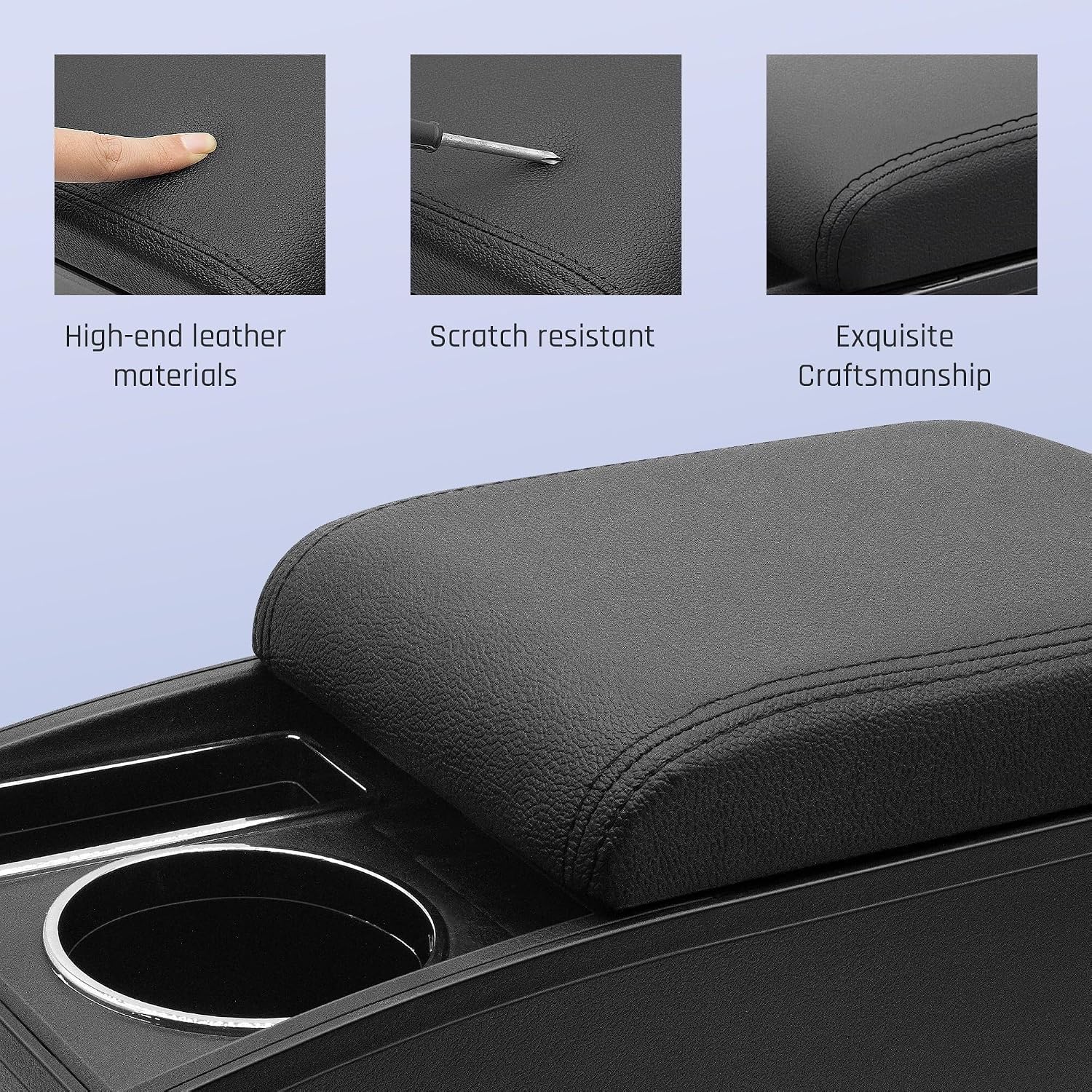 MUSM Car Armrest Box,Compatible with Suzuki Jimny 2018-2024 Auto Accessories Center Console Leather Arm Rest Double-Layer Storage Space with Cup Holder (Black Thread)(Black Thread)