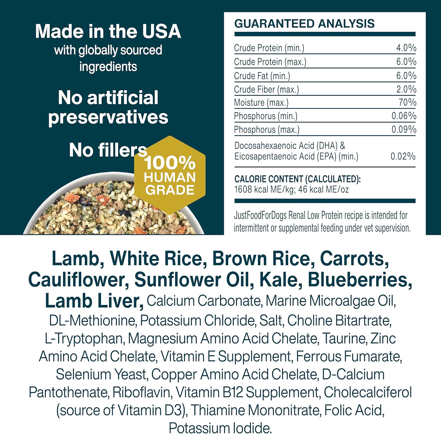 JustFoodForDogs Vet RX Frozen Fresh Prescription Dog Food, Human Grade, Vet Recommended Fresh Pet Meal or Toppers, Limited Ingredient, Prescription Diet, Renal Support 18 oz - 7 Pack