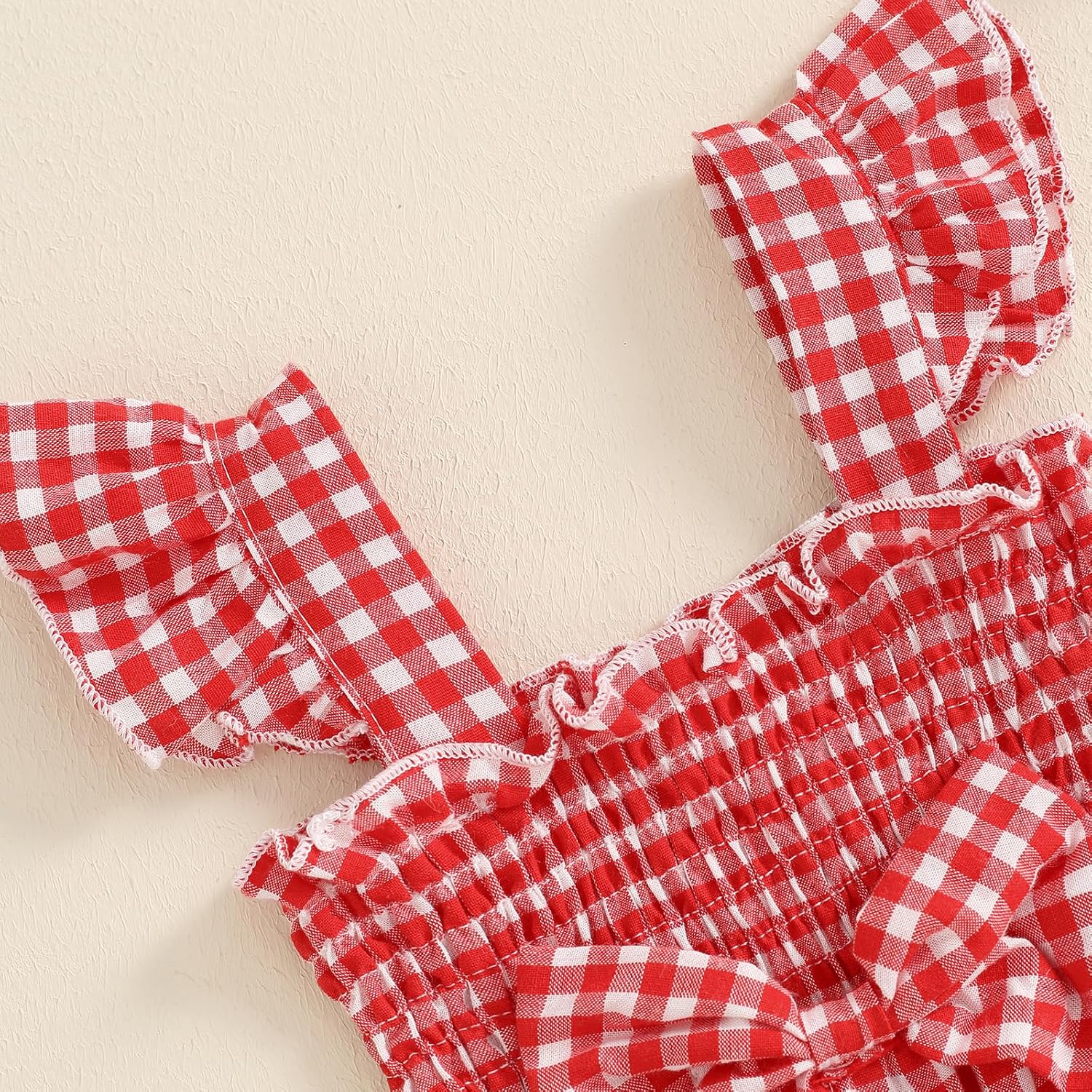 Infant Newborn Baby Girl Summer Outfit One Piece Smocked Romper Ruffle Sleeve Plaid Playsuit Headband 3 6 9 12 18M