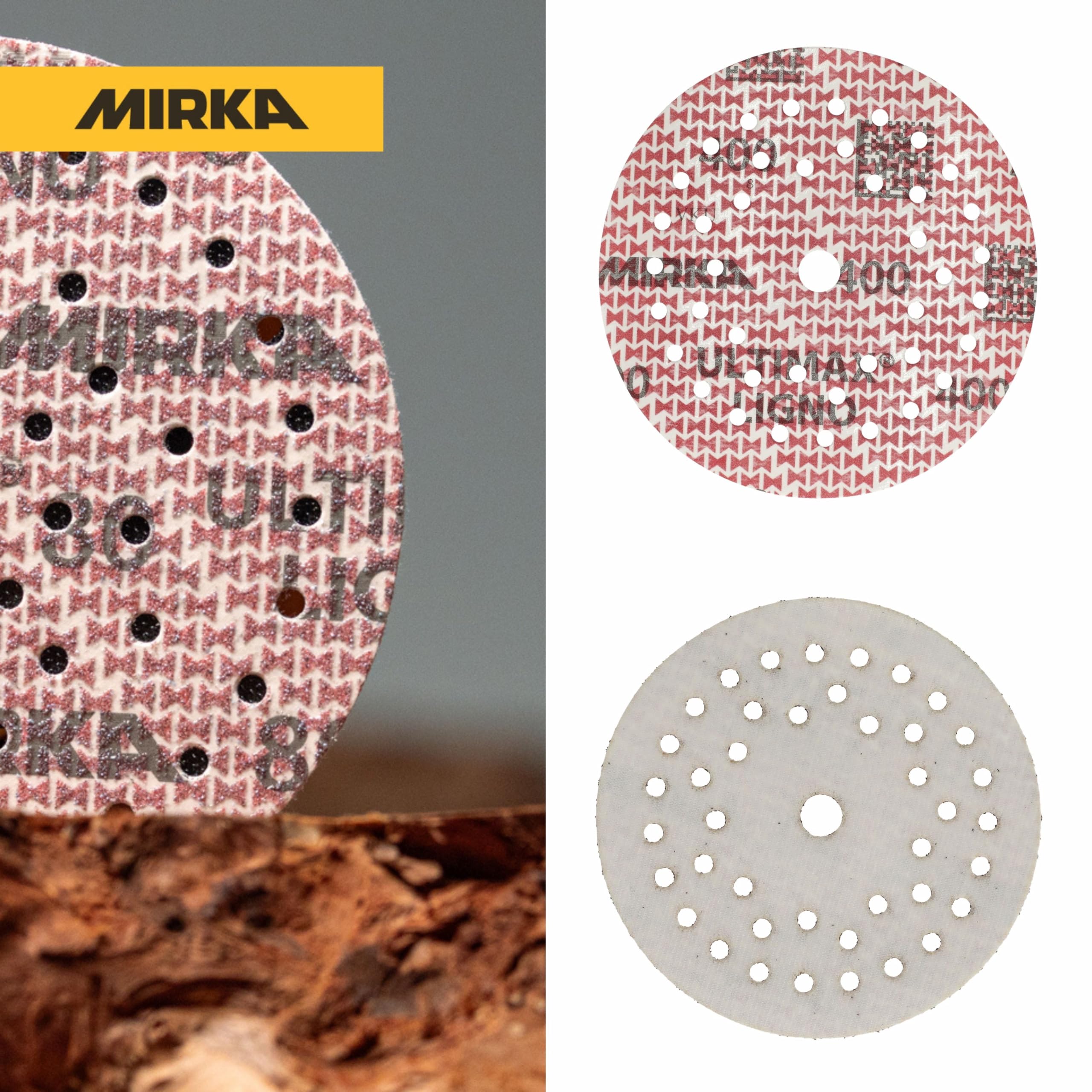 Mirka tarcze szlifierskie Ultimax Ligno 125 mm rzep Multifit | Profesjonalne tarcze szlifierskie do drewna z multiperforacją kompatybilne z szlifierkami mimośrodowymi i oscylacyjnymi