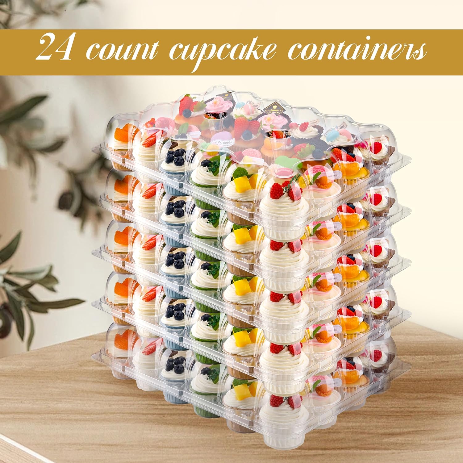 24 Count Cupcake Containers 20 Pack Cupcake Holders with Detachable Tall Dome Lids Clear Plastic Stackable Cupcake Boxes for 480 Cupcakes, BPA Free, Standard Size