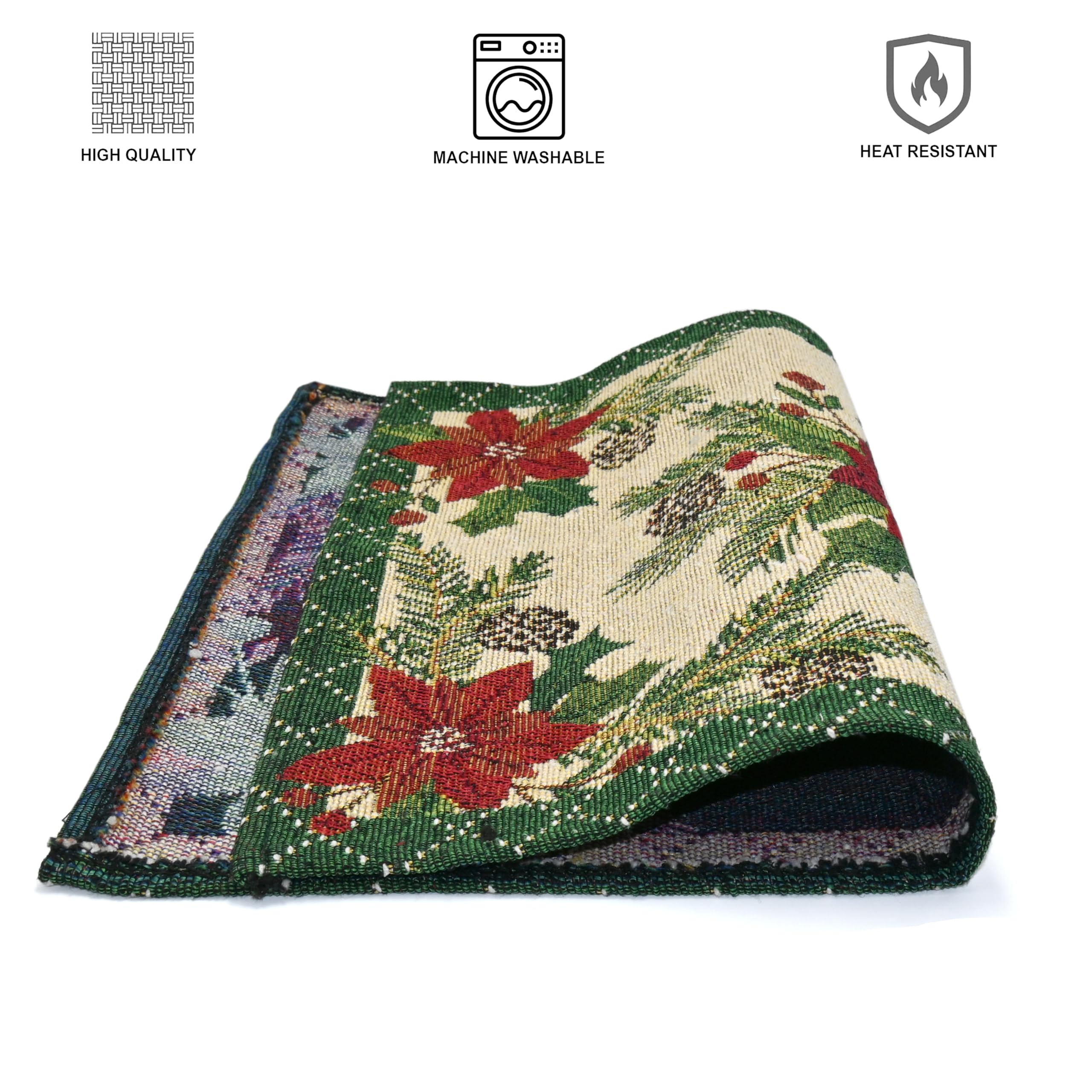 Red Flower Christmas Table Mat Set - Eco-Friendly Cotton -7 Red Flower Christmas Table Mat Set - Eco-Friendly Cotton -7