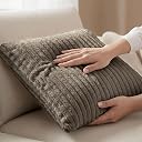 Yellow Weaves Pencil-Stripe Fur Cushion Covers | Soft Polyester | Decorative Sofa & Throw Pillow Covers | 16x16 Inches, Pack of 3 (Mouse) gallery image