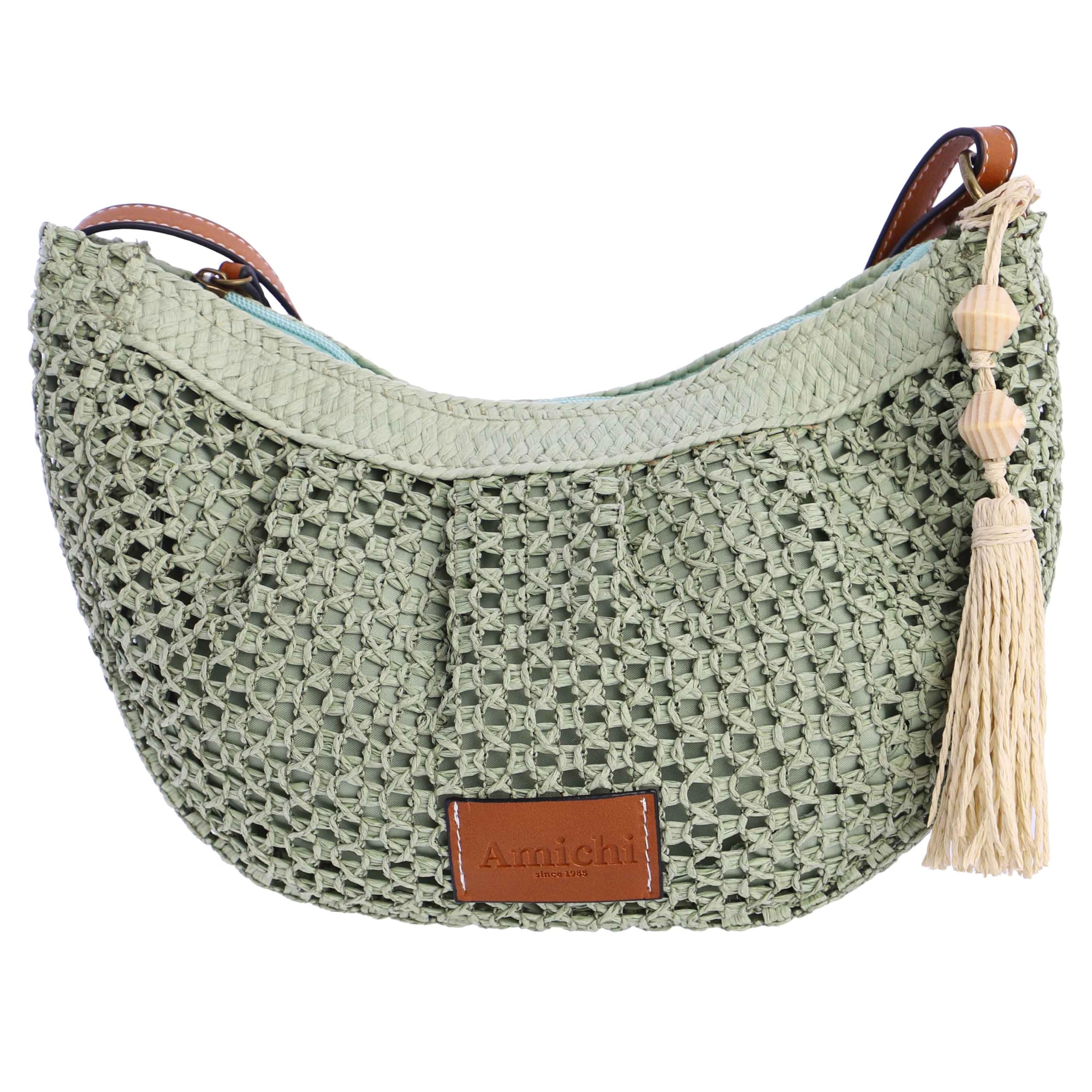 AMICHI - Bolso bandolera mujer de rafia - Bolso playa mujer mimbre con correa ajustable - Bolsa playa para mujer, Mojácar