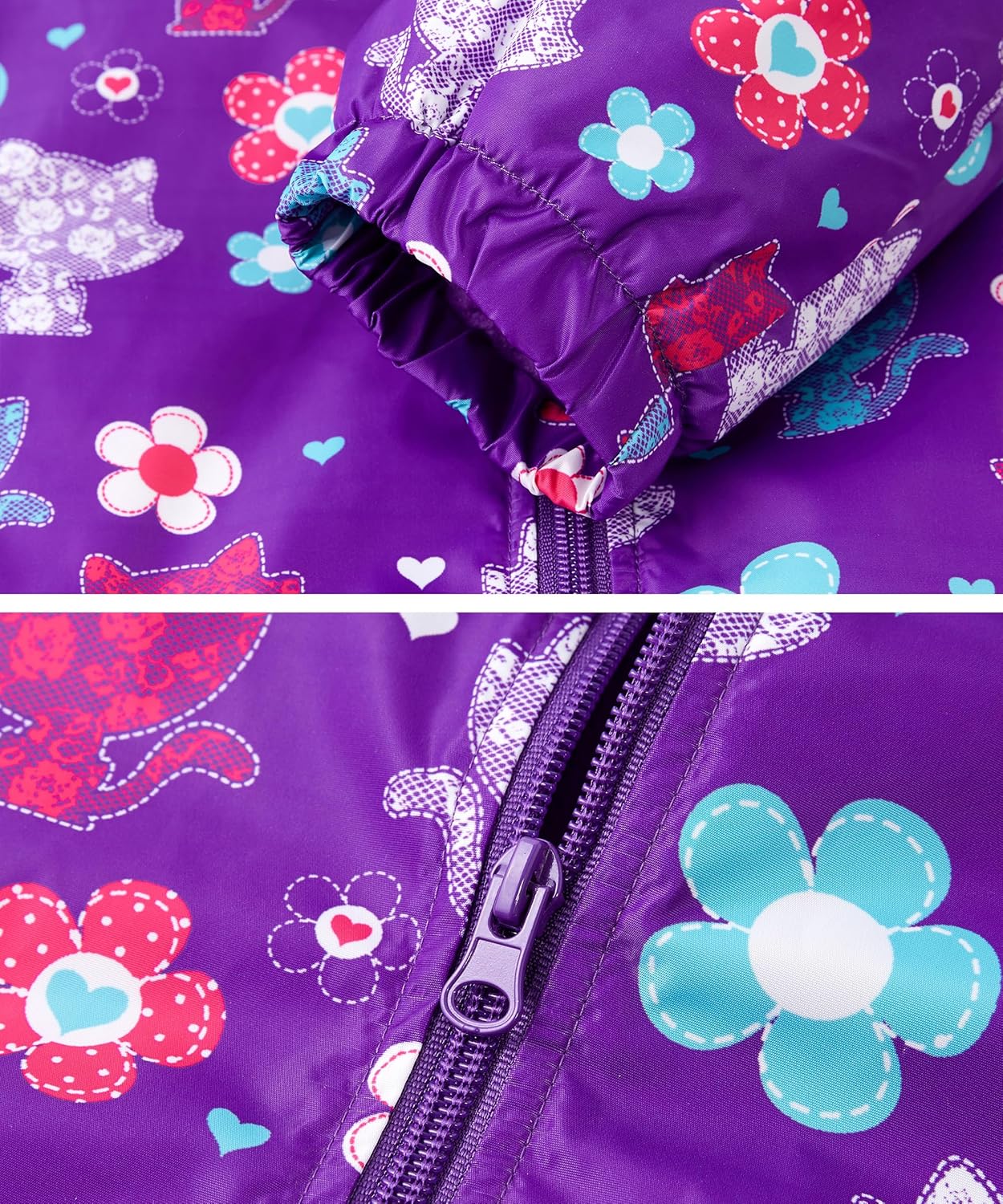 M2C Girls Outdoor Floral Fleece Lined Light Windproof Jacket with Hood - Image 4