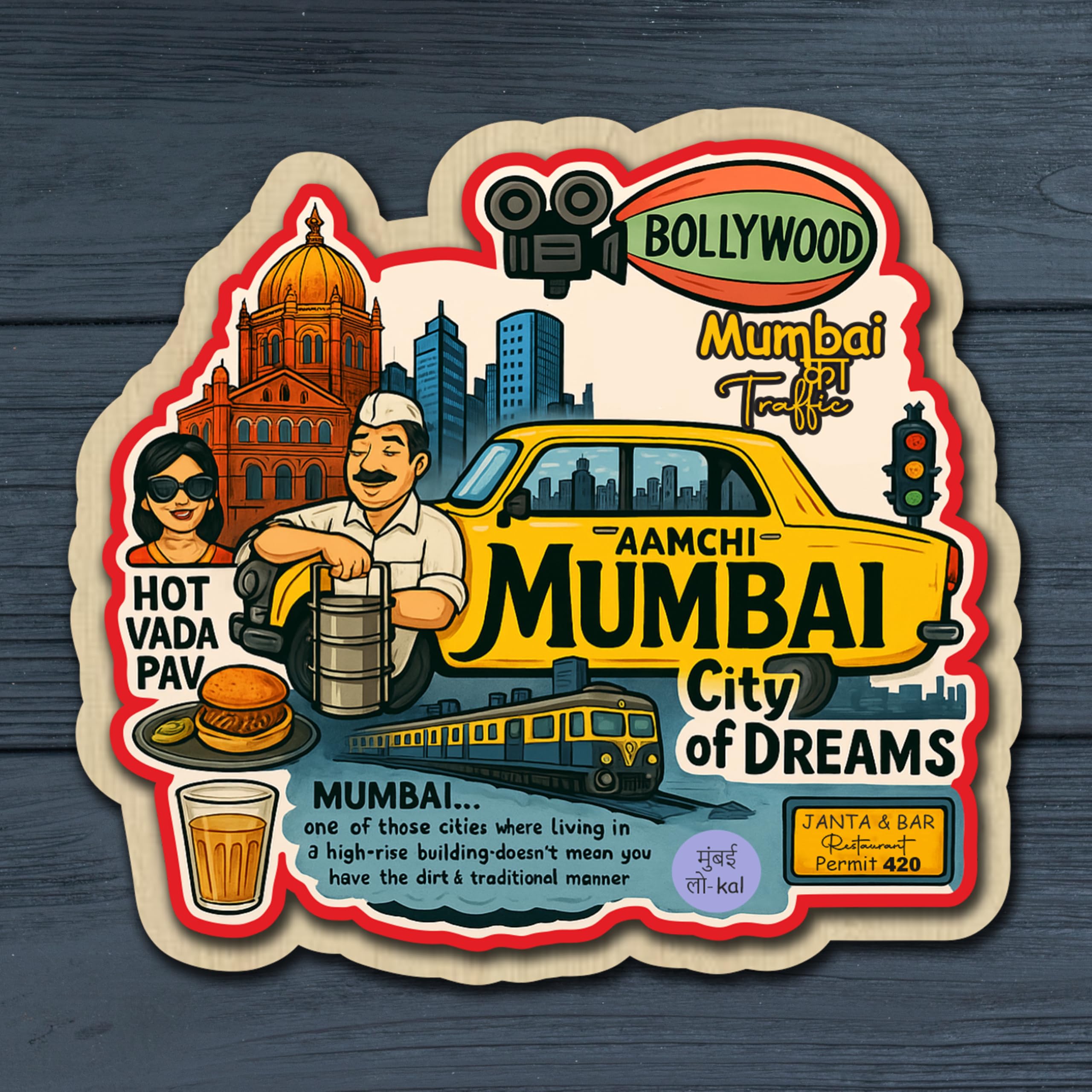 Fridge Magnet – Colorful Wooden Souvenir | Decorative Refrigerator Magnet, Travel Souvenir Gift, Kitchen & Wardrobe Décor (Mumbai)-image-46