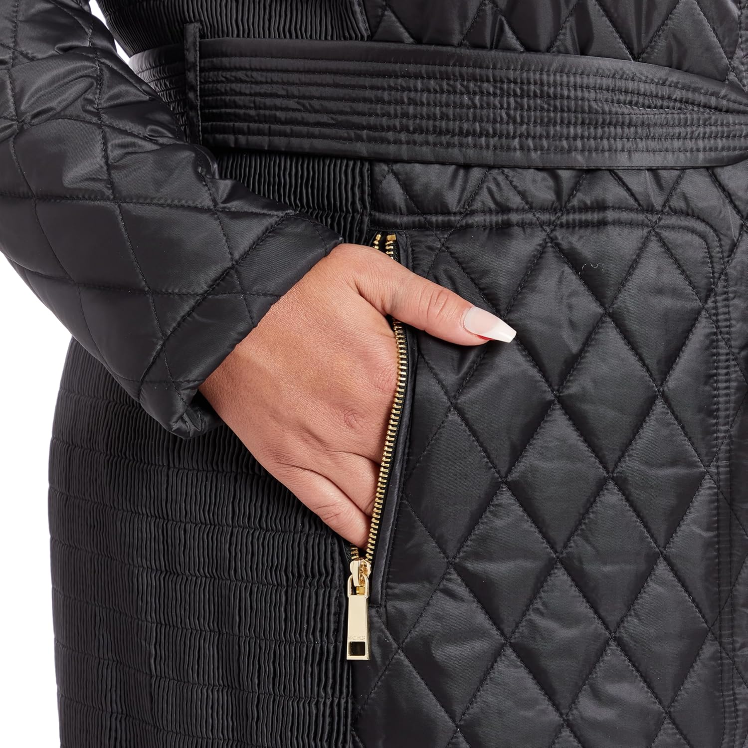 Nine West Women's Belted Quilt Coat W/Removeable Hood