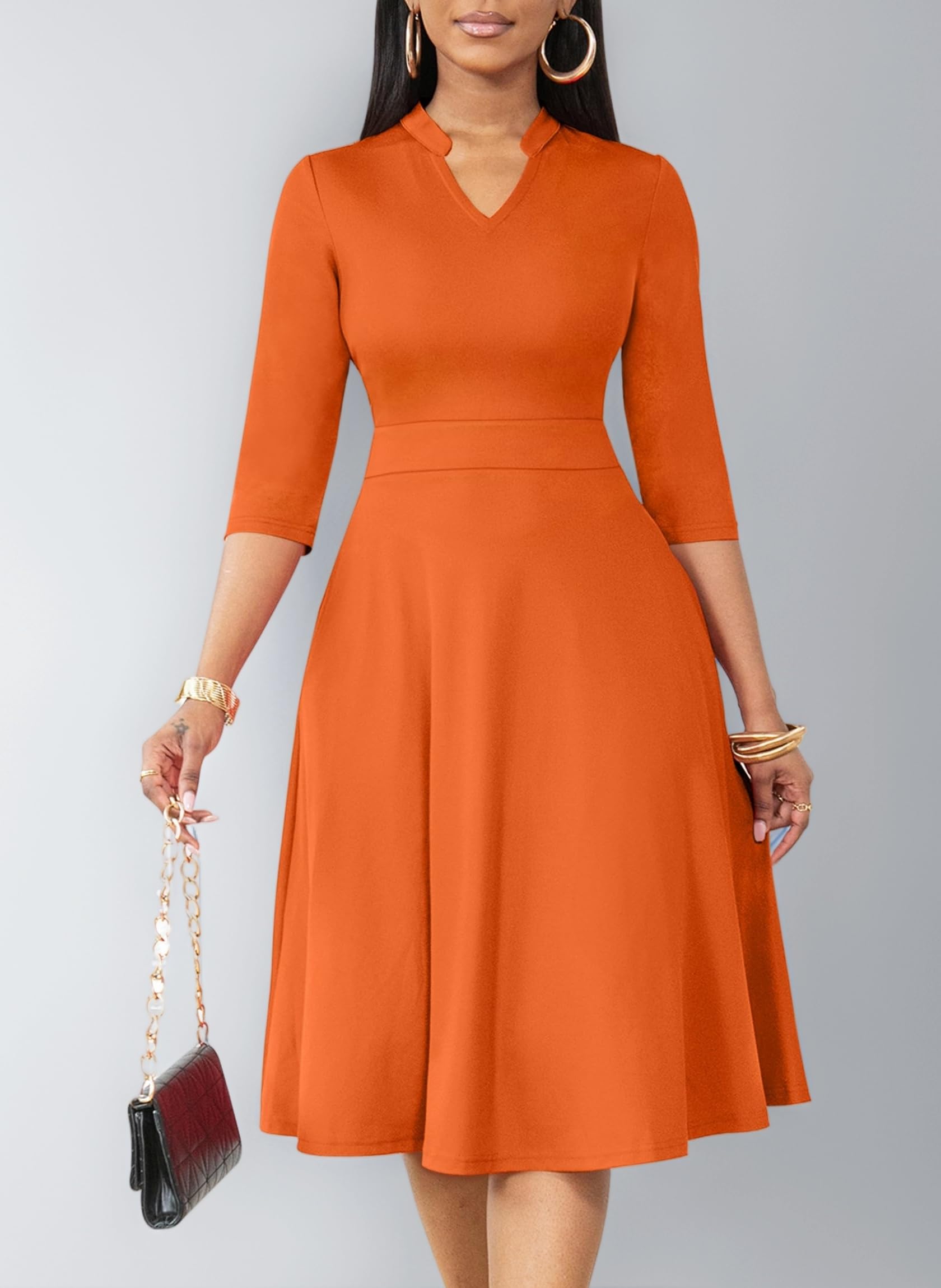 Nmoder Casual Dresses for Women Semi Formal Fit and Flare 3/4 Sleeve A-line Church Work Dress with Pockets